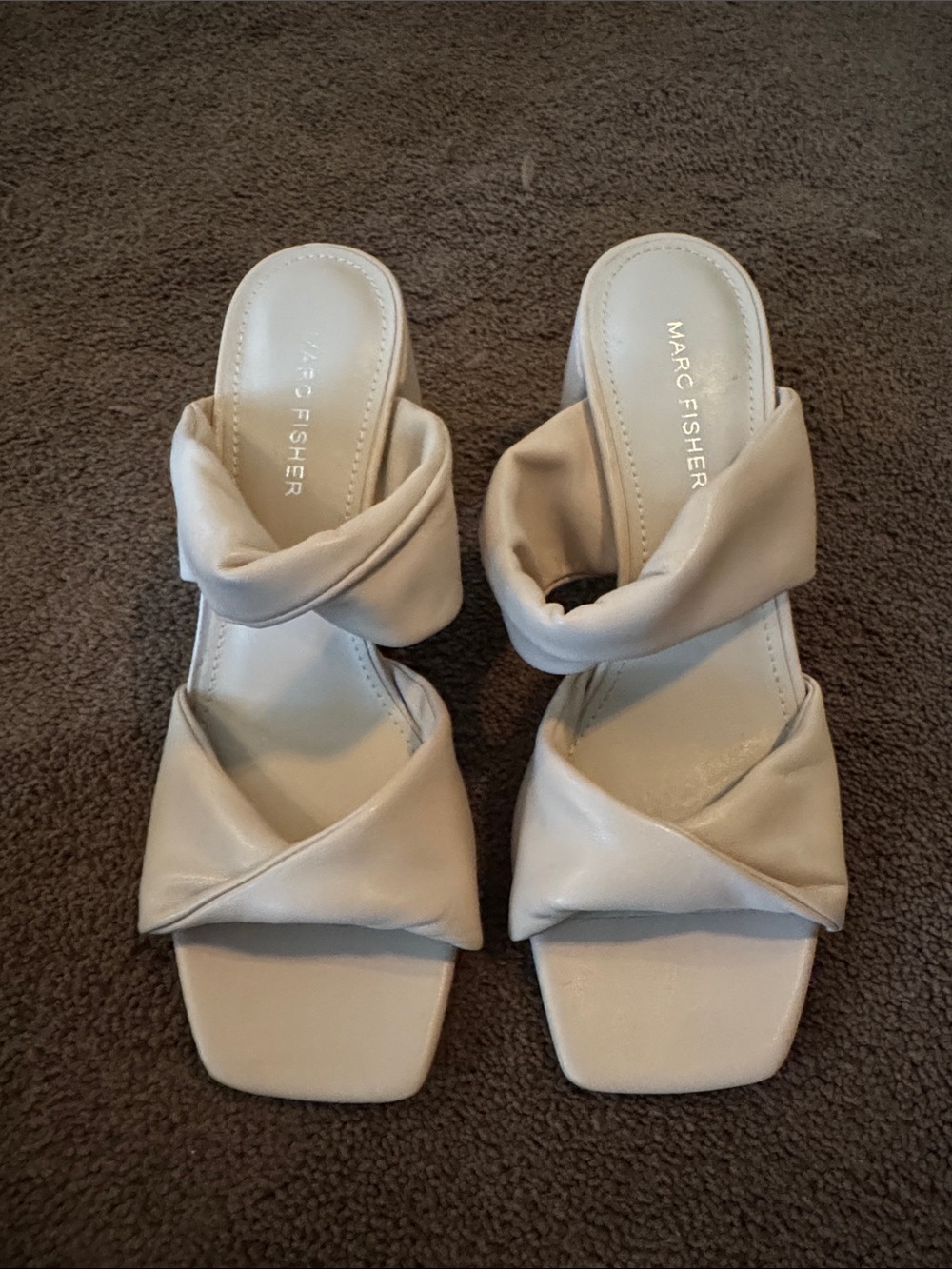 Marc Fisher Cream Twisted Double-Strap Slide Heels